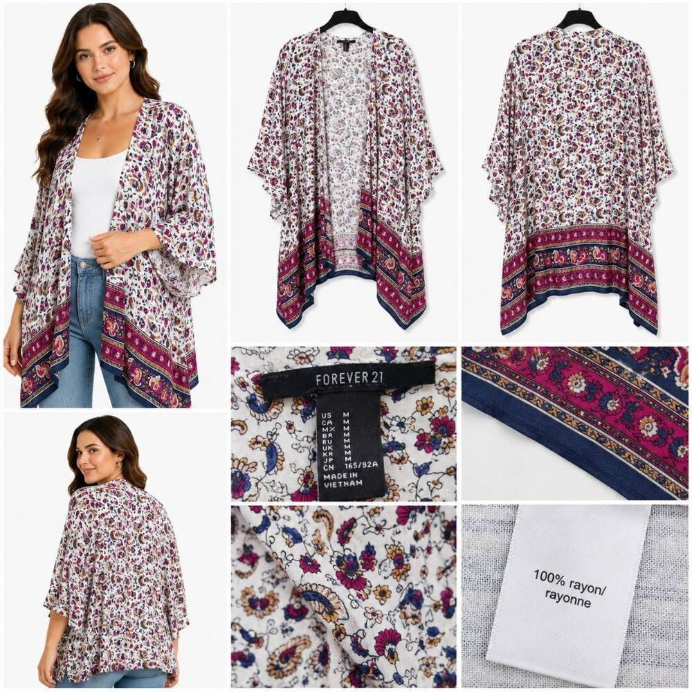 Forever 21 Floral Paisley Kimono Cardigan M